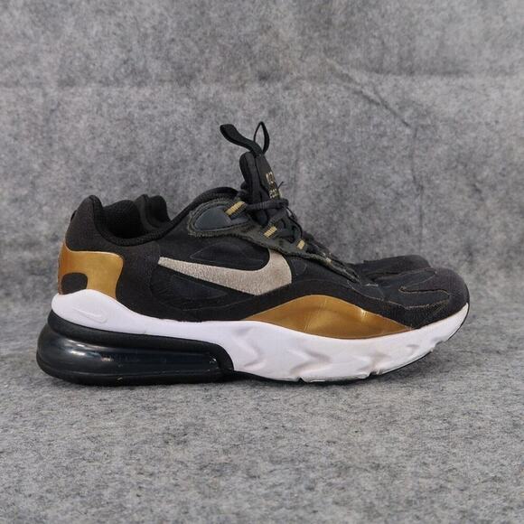 Nike Shoes Kids 4Y Sneakers Air Max 270 React Black Gold Athletic Sport Trainers - Picture 2 of 15